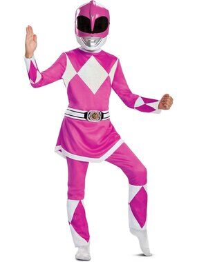 Pink Ranger Costume for Girls, Official Licensed Dress-Up Outfit, Size Small